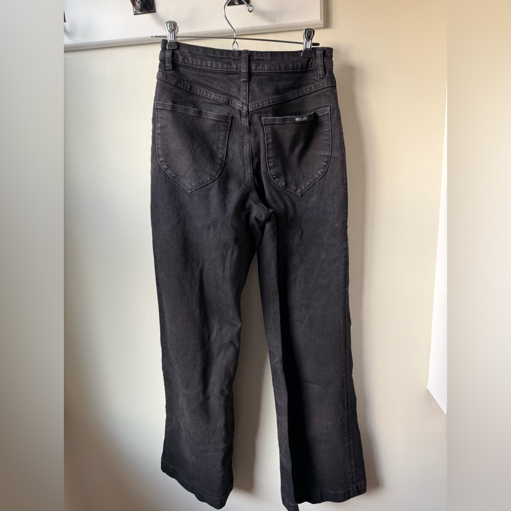 ROLLAS High Rise Wide Leg Patch Pocket Black Denim Jeans Baggy Retro Comfy 26 - Picture 2 of 11